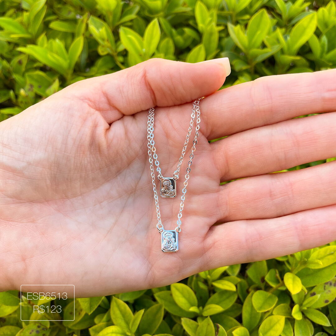 Escapulário Mini N. S. do Carmo e S. C. de Jesus Prateado